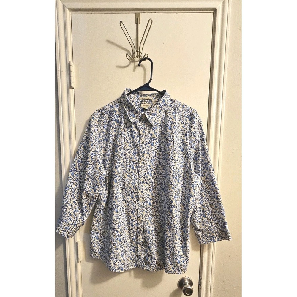 L.L. Bean Floral Long Sleeve Button‎ Down Wrinkle Free Shirt Extra Large Boho